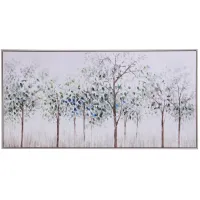 Blue, Green, and Cream Spring Trees Framed Canvas 29"W x 56"H