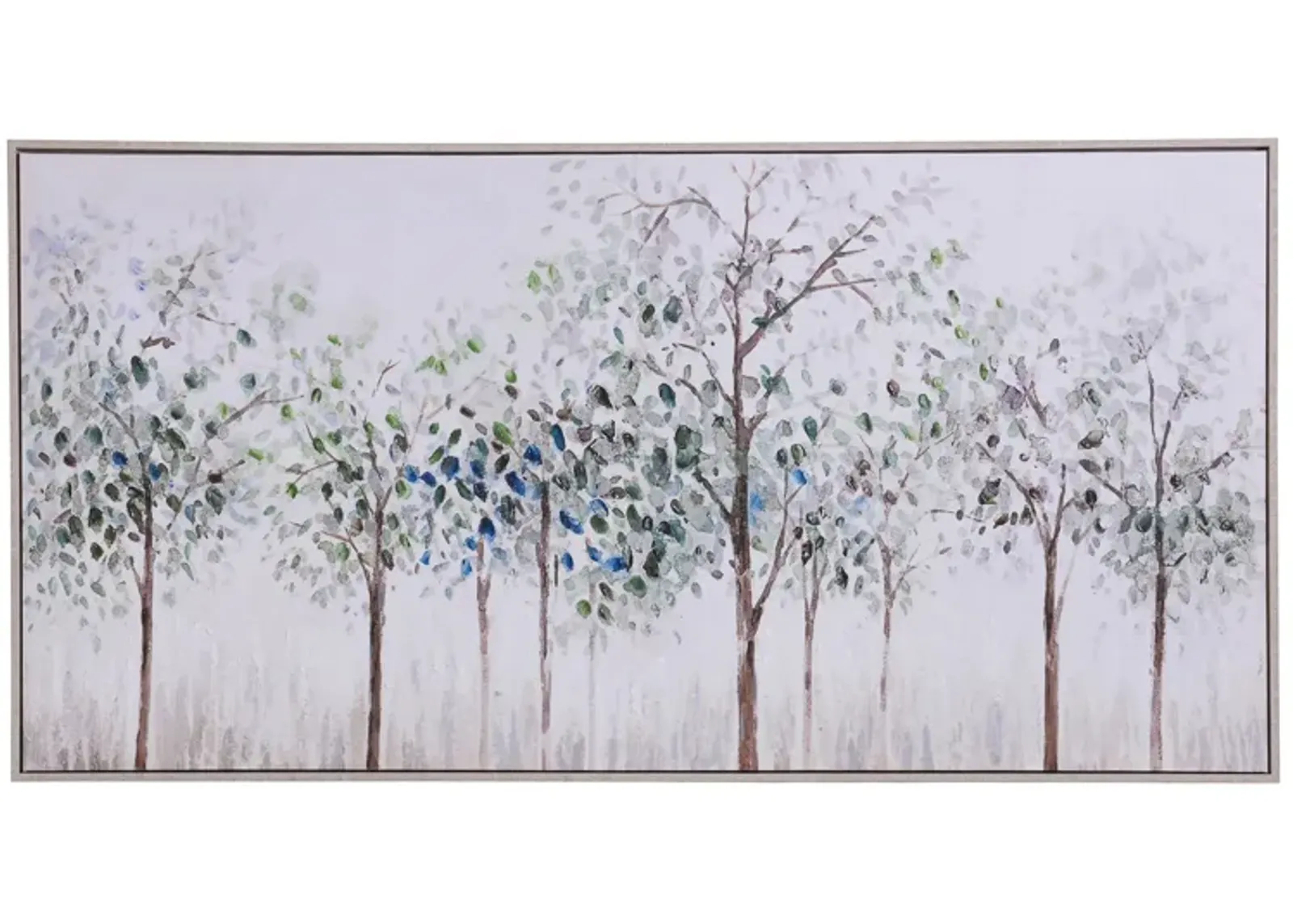 Blue, Green, and Cream Spring Trees Framed Canvas 29"W x 56"H