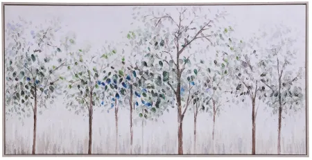 Blue, Green, and Cream Spring Trees Framed Canvas 29"W x 56"H