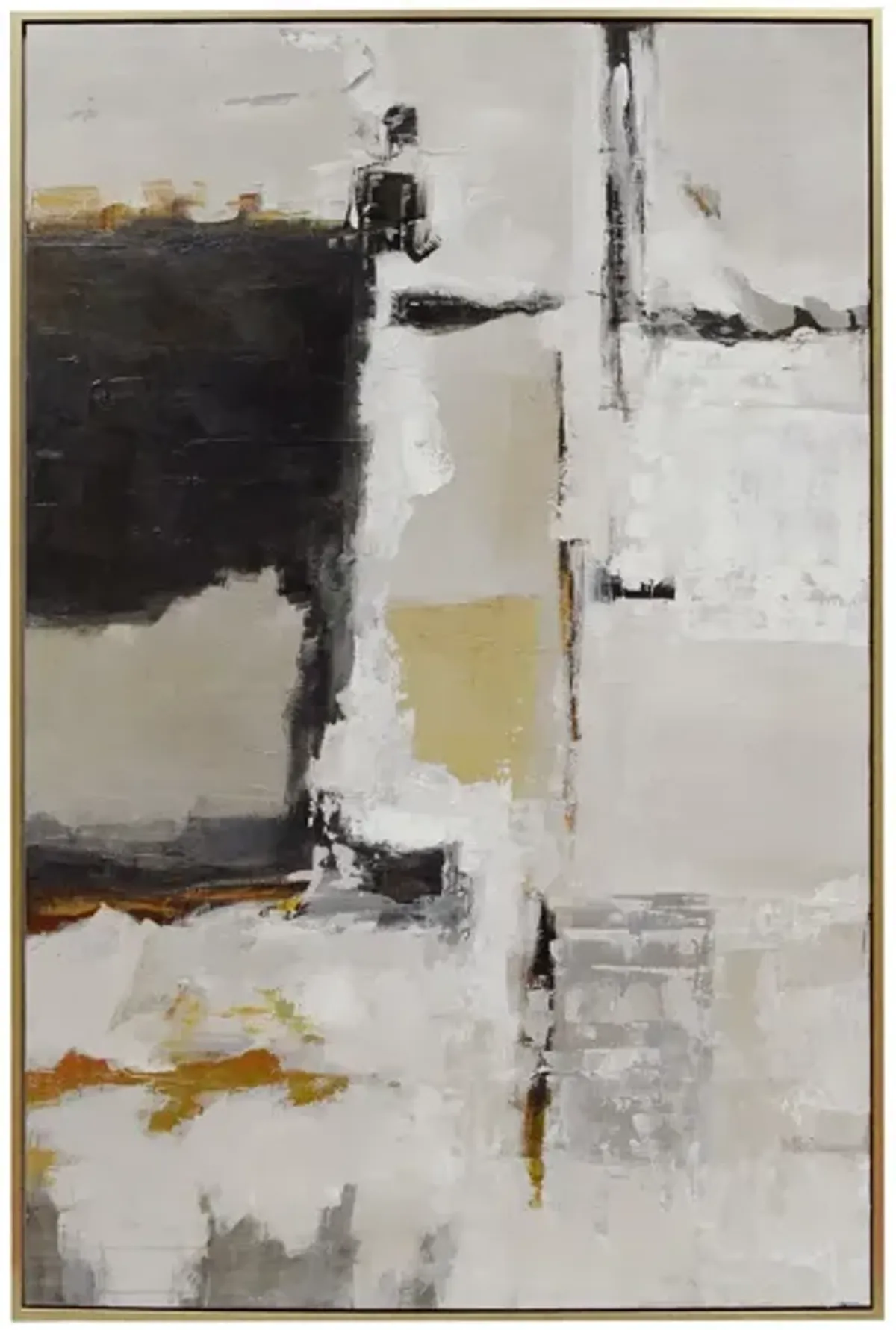 Black, White, and Gold Abstract Framed Painting 49"W x 74"H