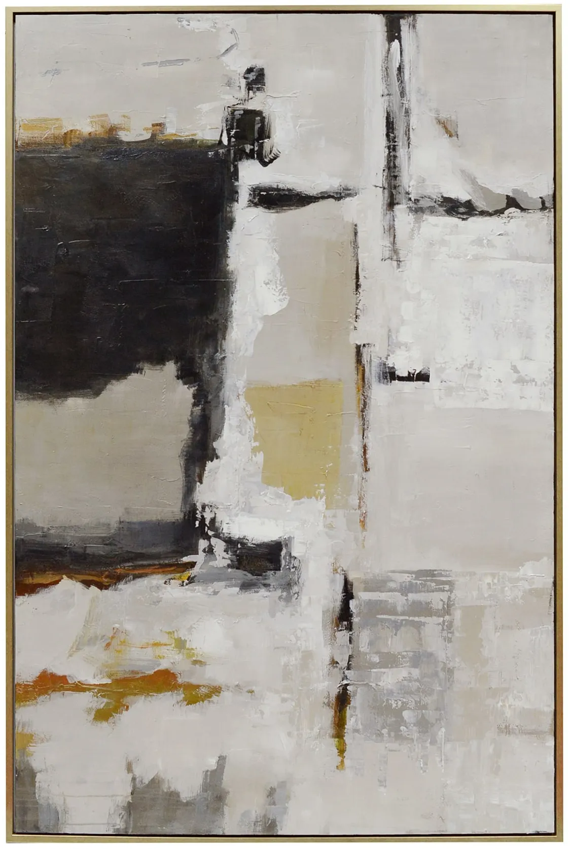 Black, White, and Gold Abstract Framed Painting 49"W x 74"H