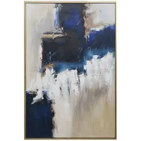 Blue, Cream, and Black Abstract Framed Painting 49"W x 74"H