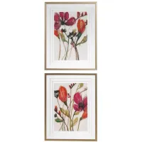 Set of 2 Fuchsia, Red, and Green Floral Wall Decor 31"W x 39"H