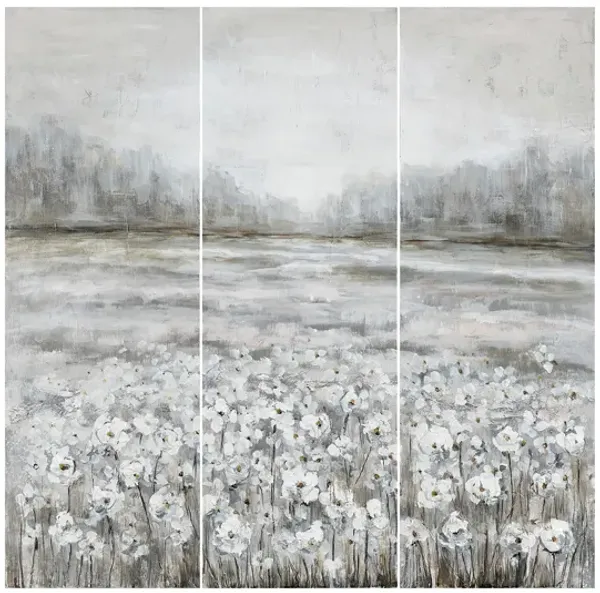Set of 3 Field of White Flowers Handpainted Art 16"W x 47"H