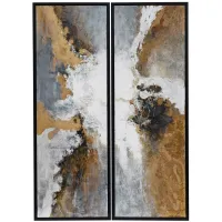 Set of 2 Gold, Silver, and Black Abstract Art 21.5"W x 61.5"H