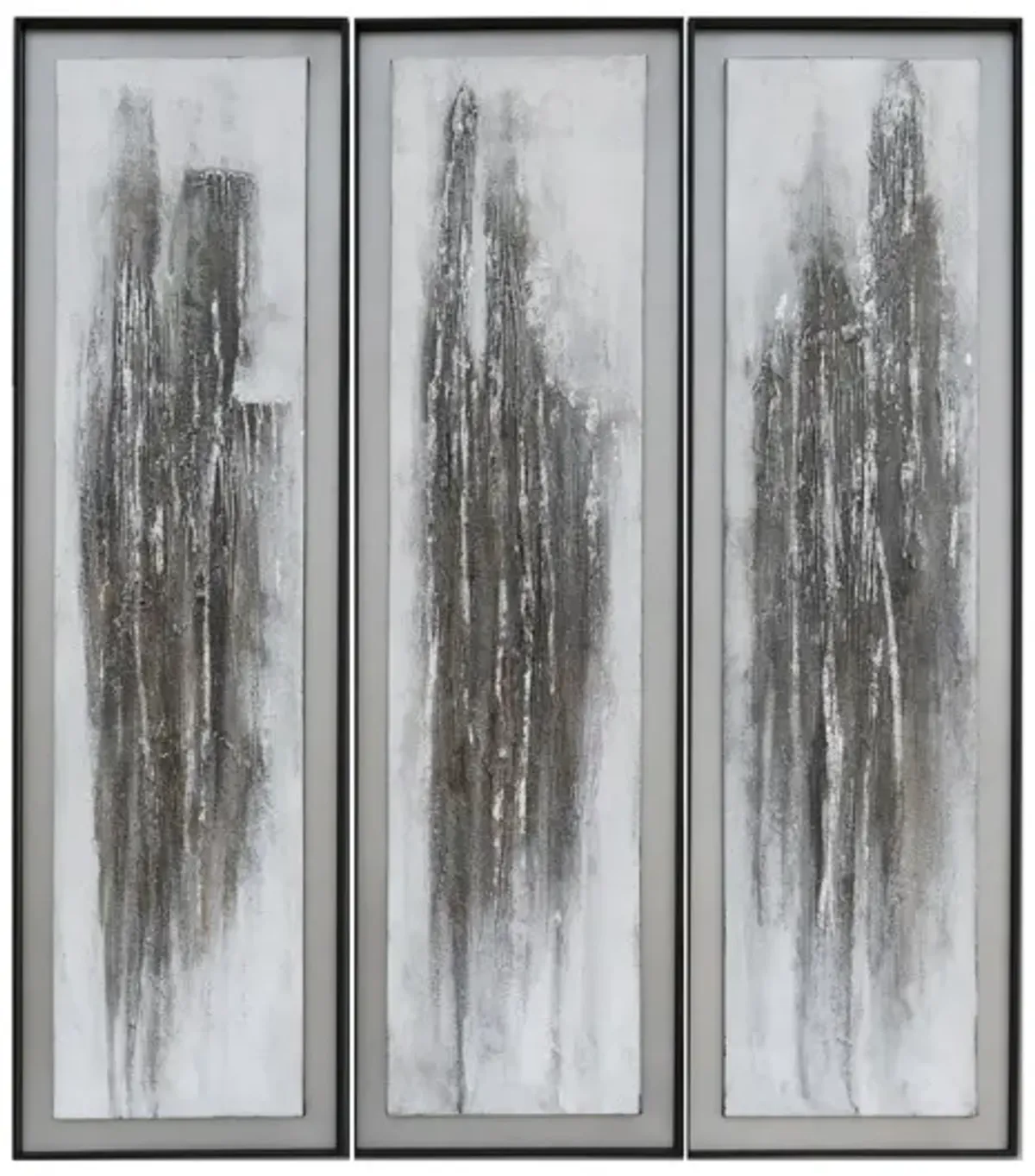 Set of 3 White, Grey, and Bronze Abstract Art 19.5"W X 69.5"H