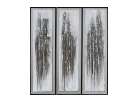 Set of 3 White, Grey, and Bronze Abstract Art 19.5"W X 69.5"H