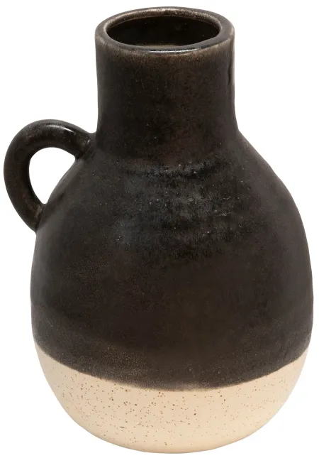 Large Black and Cream Ceramic Jug 7"W x 10"H