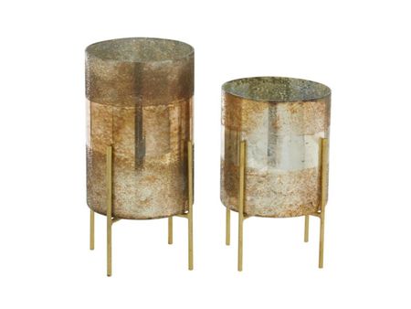Set of 2 Copper Glass Candleholders 10/12"H