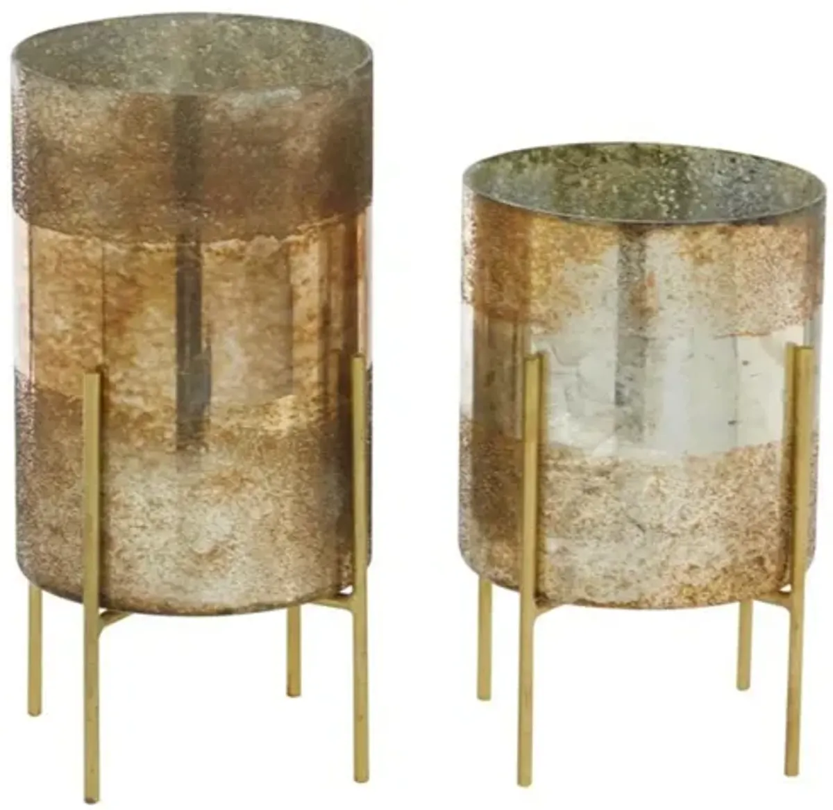 Set of 2 Copper Glass Candleholders 10/12"H