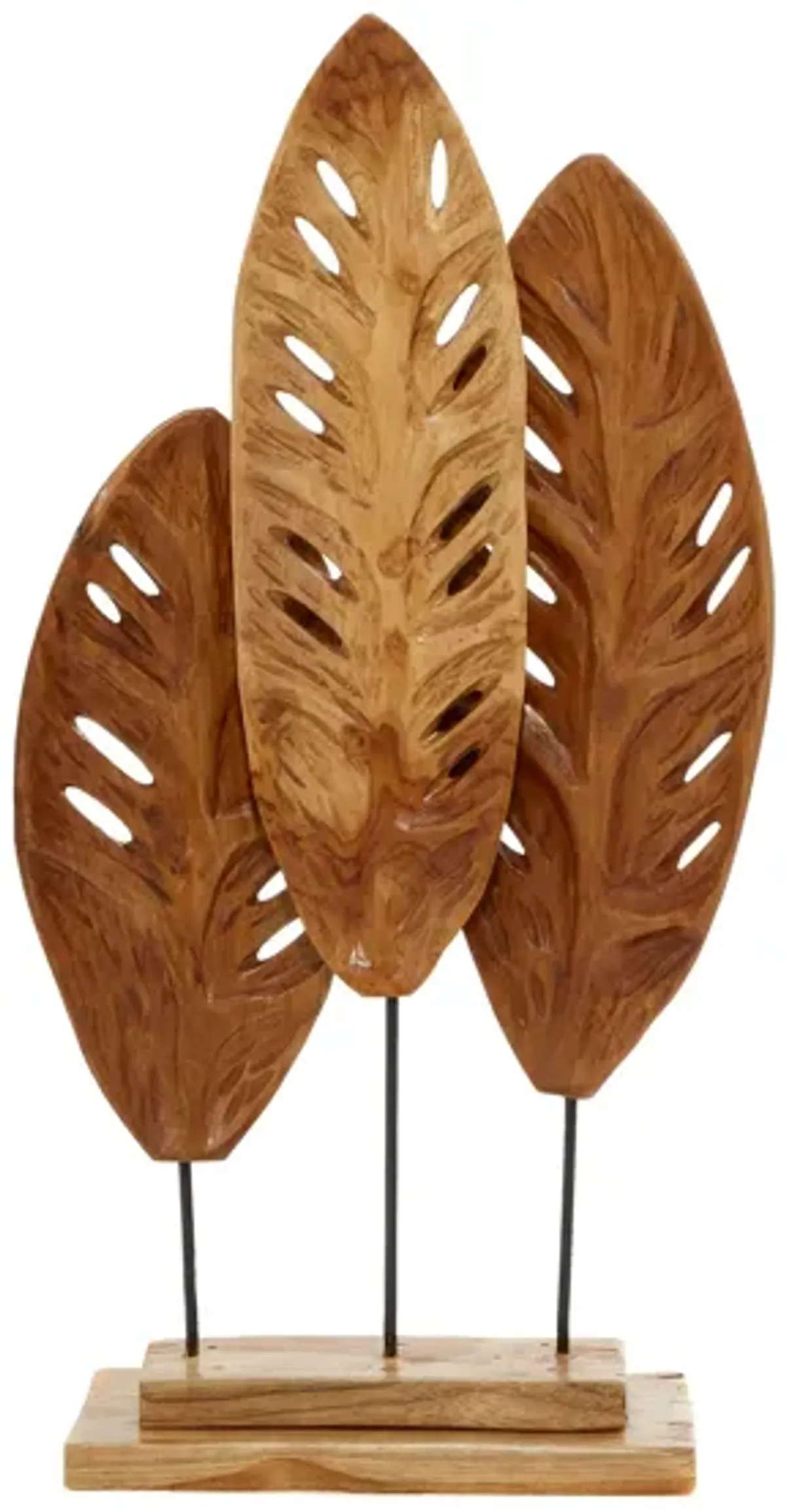 Teak Leaves Sculpture with Metal Base 12"W x 23"H