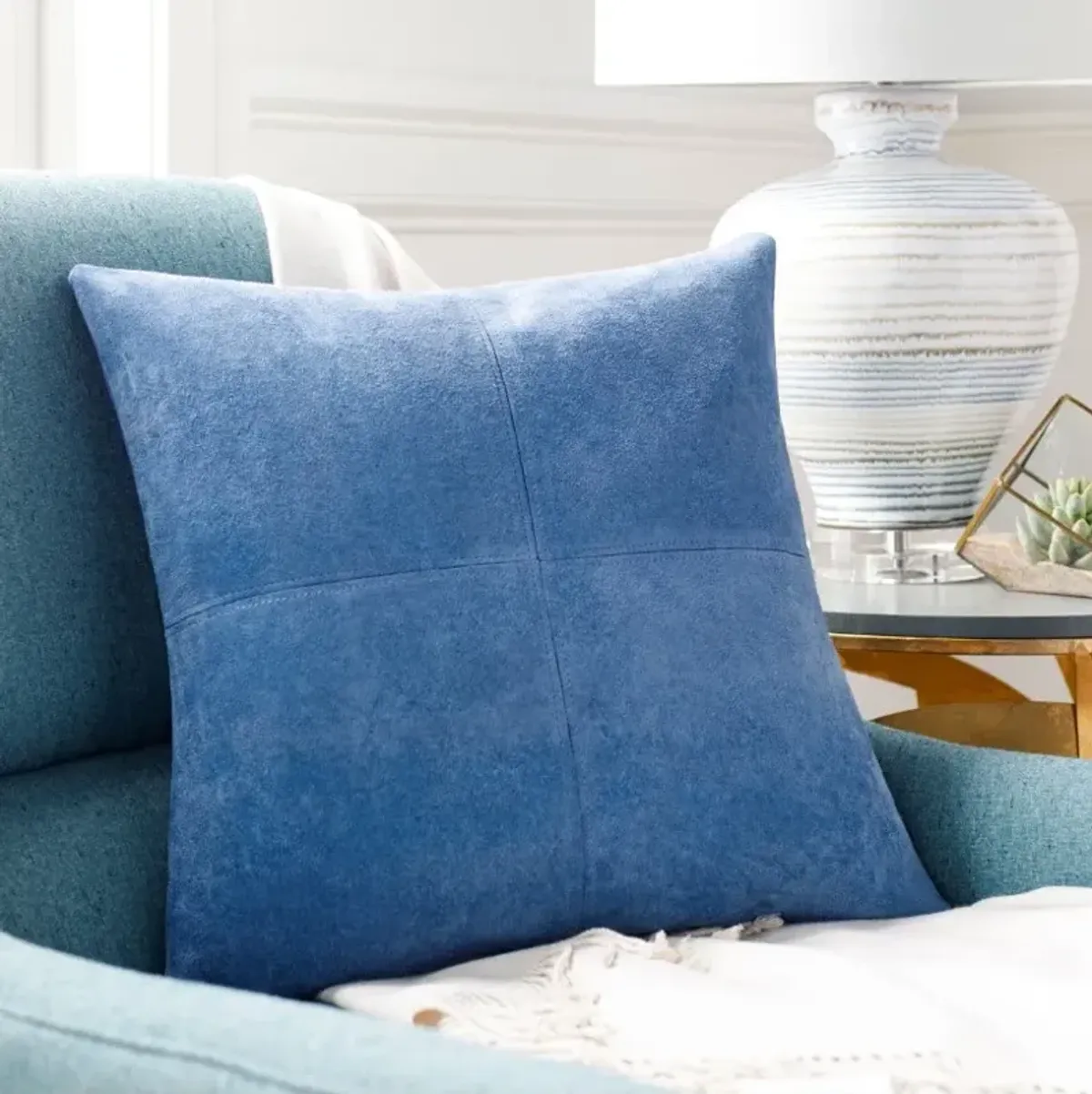 Dark Blue Suede Pillow 20"W x 20"H