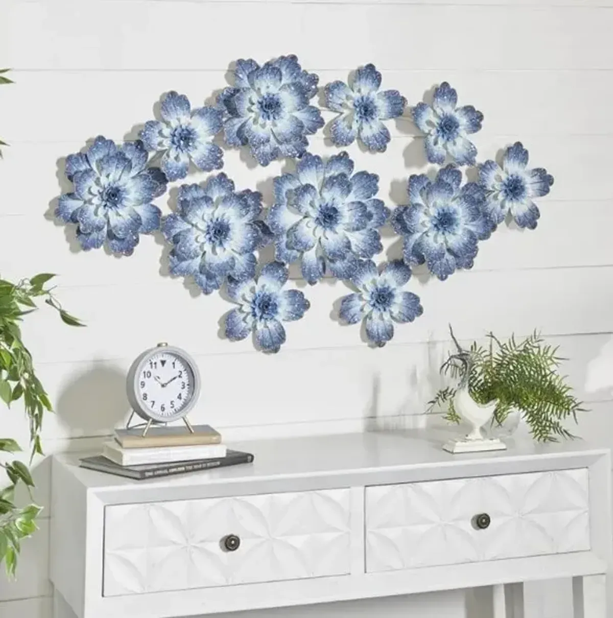 Metal Blue Flowers Wall Décor 46"W x 26"H