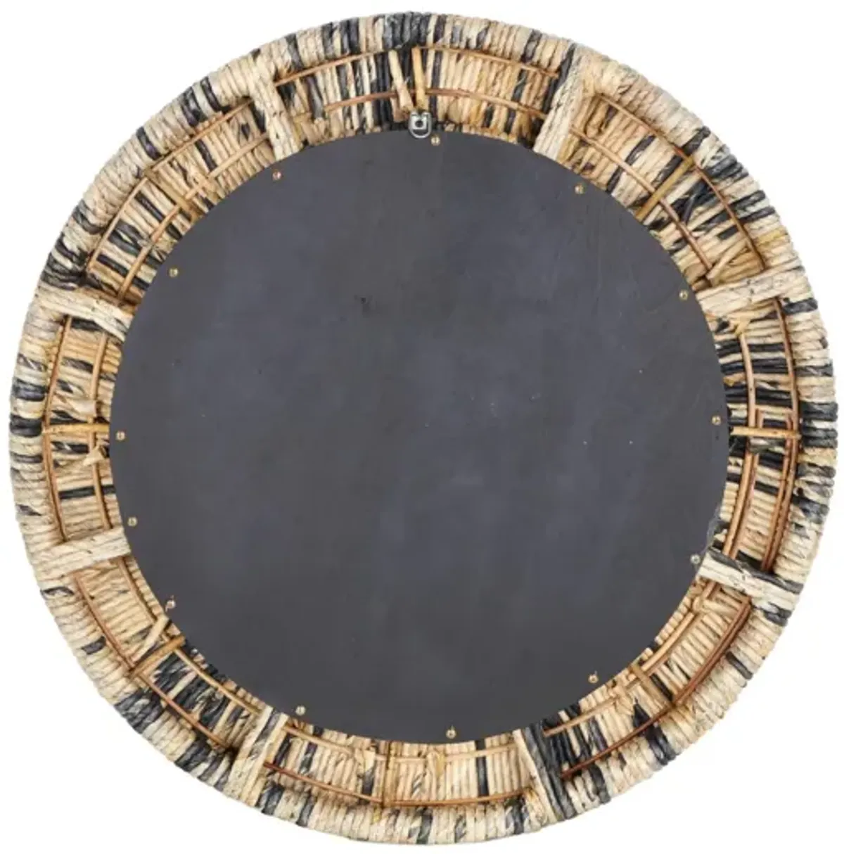 Natural and Blue Teak Wall Mirror 35" Round