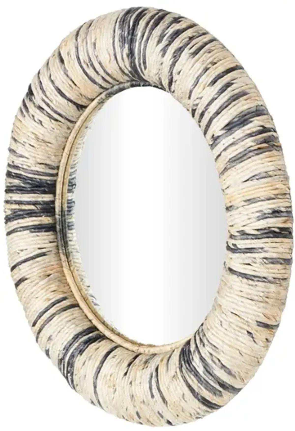 Natural and Blue Teak Wall Mirror 35" Round