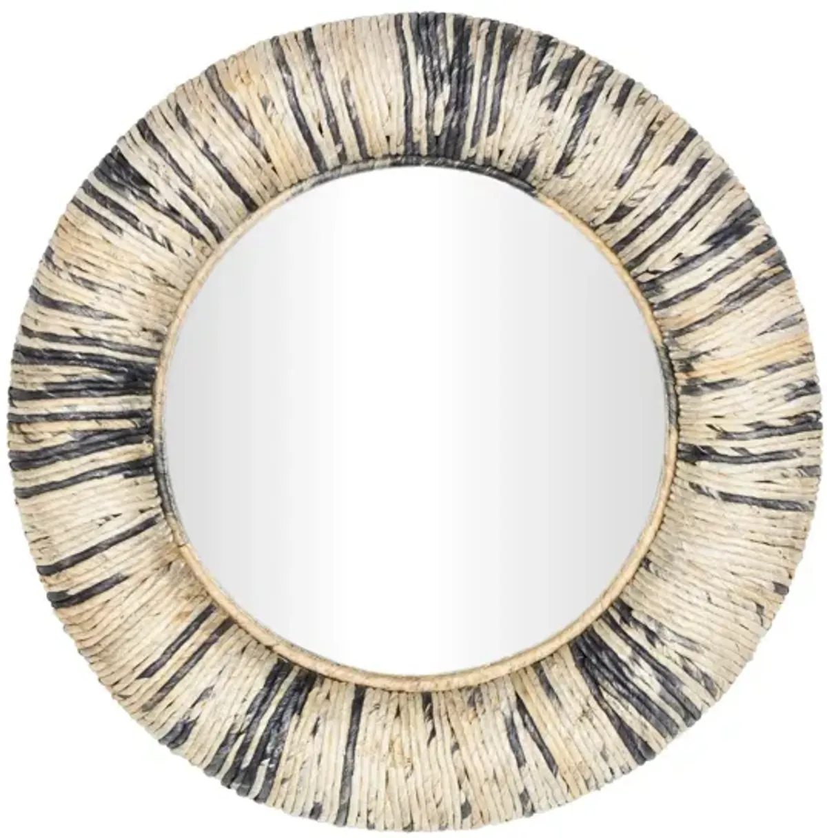 Natural and Blue Teak Wall Mirror 35" Round