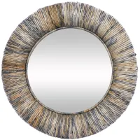 Natural and Blue Teak Wall Mirror 35" Round