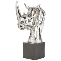 Silver Rhino Sculpture 6"W x 17"H