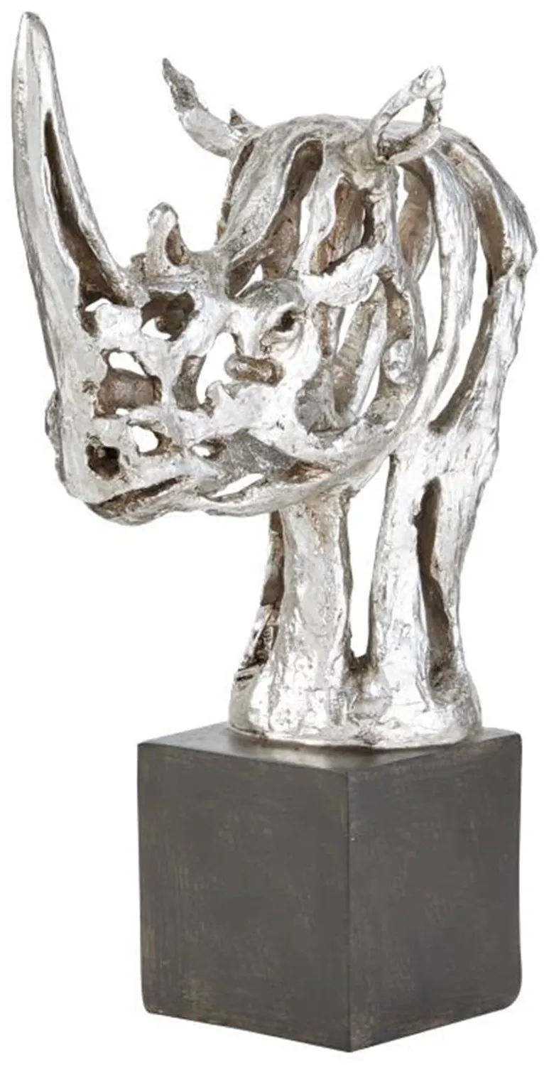 Silver Rhino Sculpture 6"W x 17"H
