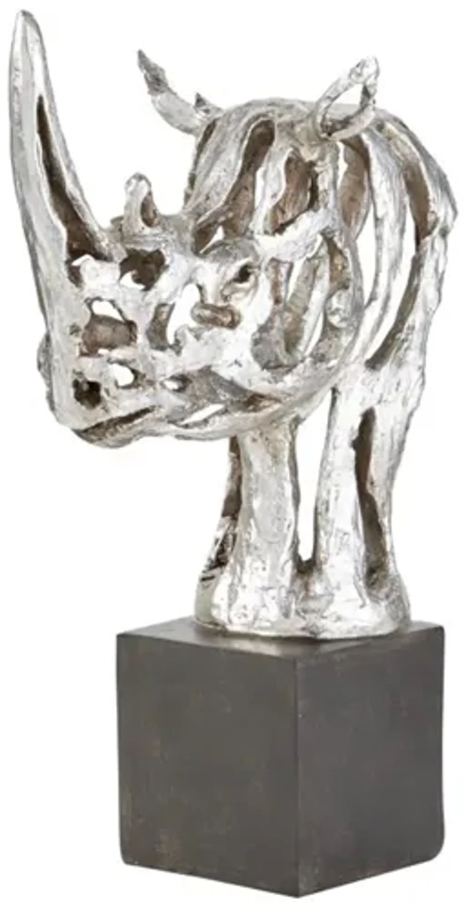 Silver Rhino Sculpture 6"W x 17"H