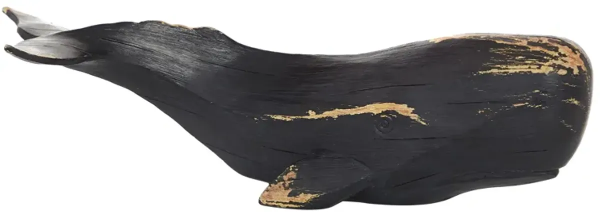 Small Black Whale Sculpture 14"W x 4"H