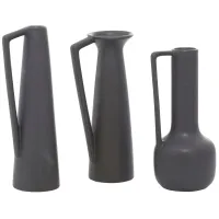 Set of 3 Charcoal Ceramic Vases 11/12/13"H