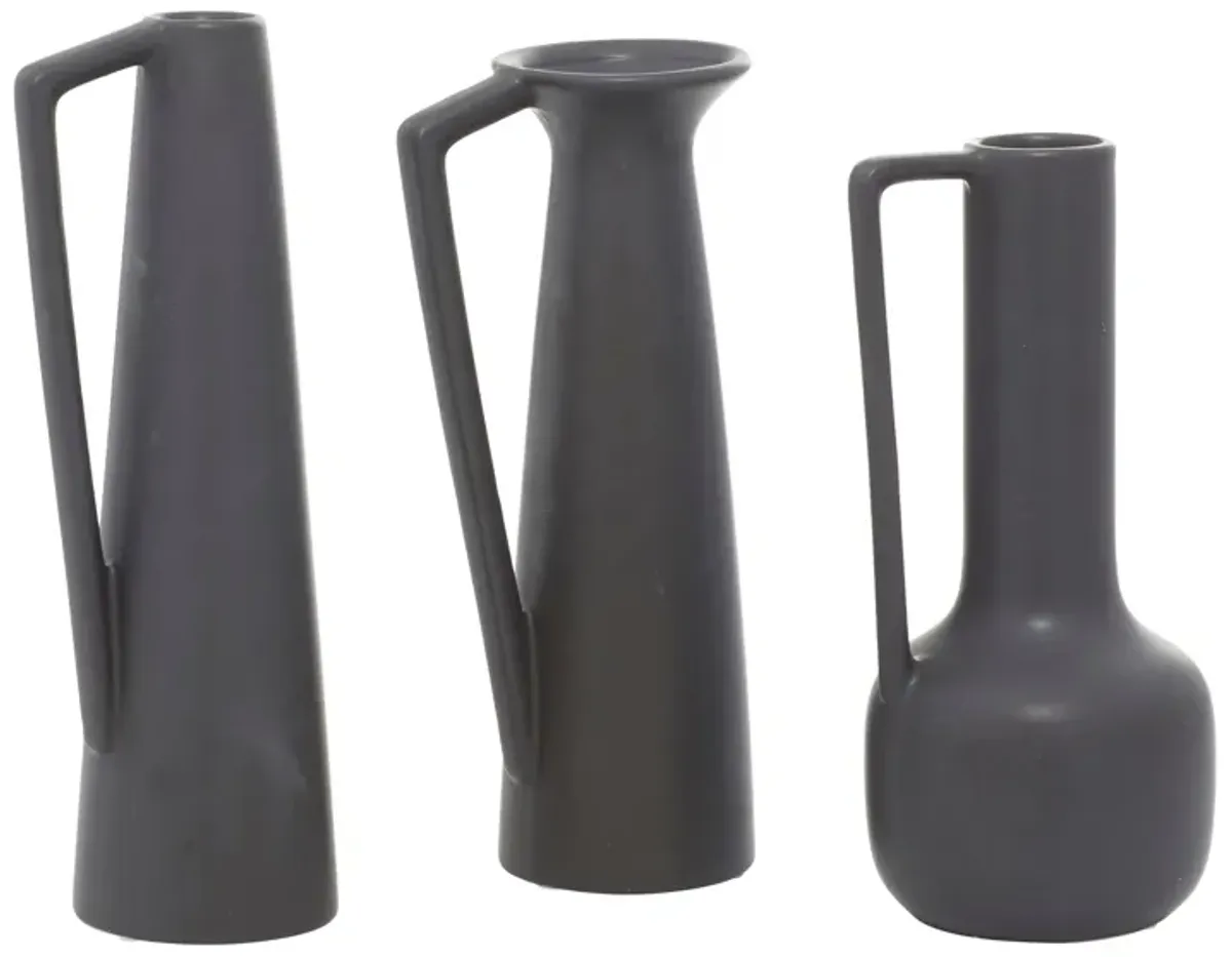 Set of 3 Charcoal Ceramic Vases 11/12/13"H