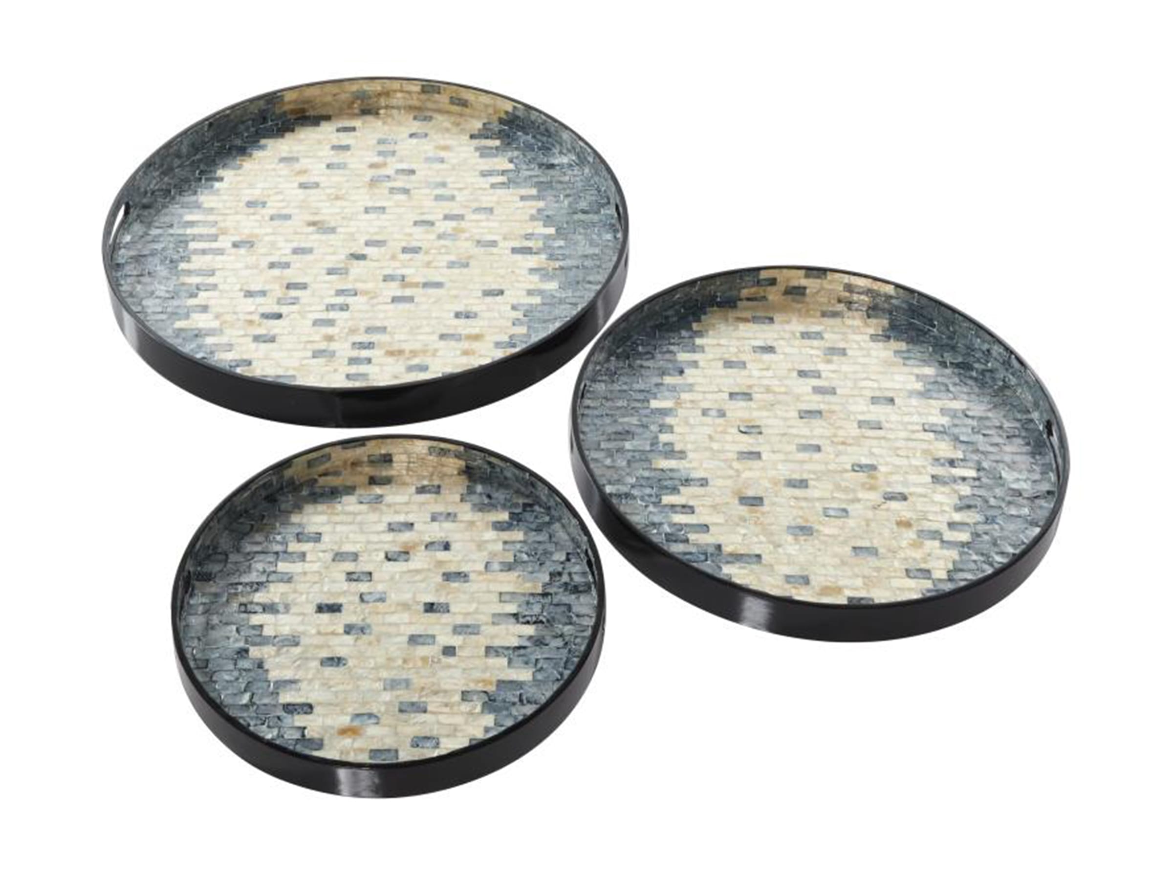 Set of 3 Charcoal and Ivory Shell Trays 16/20/24"