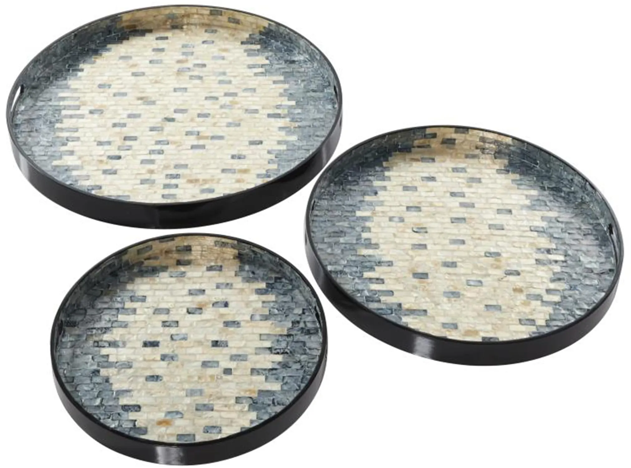Set of 3 Charcoal and Ivory Shell Trays 16/20/24"