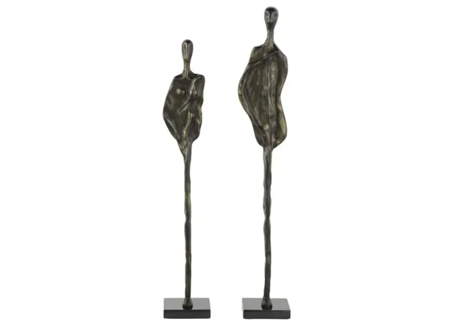 Set of 2 Abstract Bronze People Sculptures 30/34"H