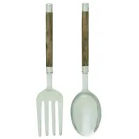 Set of 2 Aluminum and Wood Fork and Spoon Wall Décor 8"W x 35"H