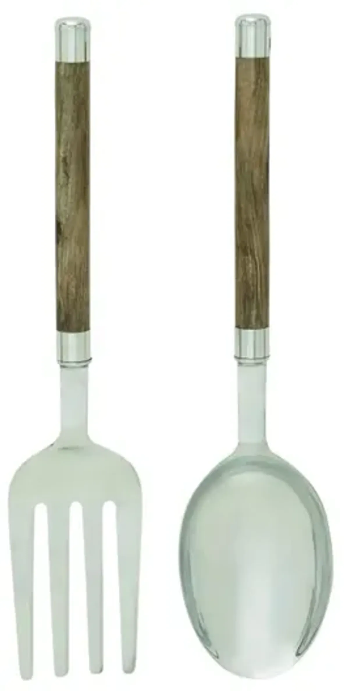 Set of 2 Aluminum and Wood Fork and Spoon Wall Décor 8"W x 35"H