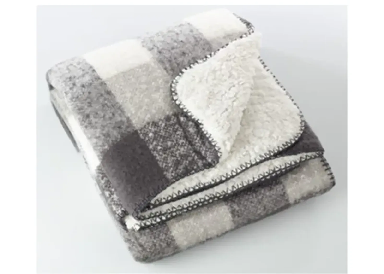 Light Grey Plaid Faux Mohair and Sherpa Throw 50"W x 60"L