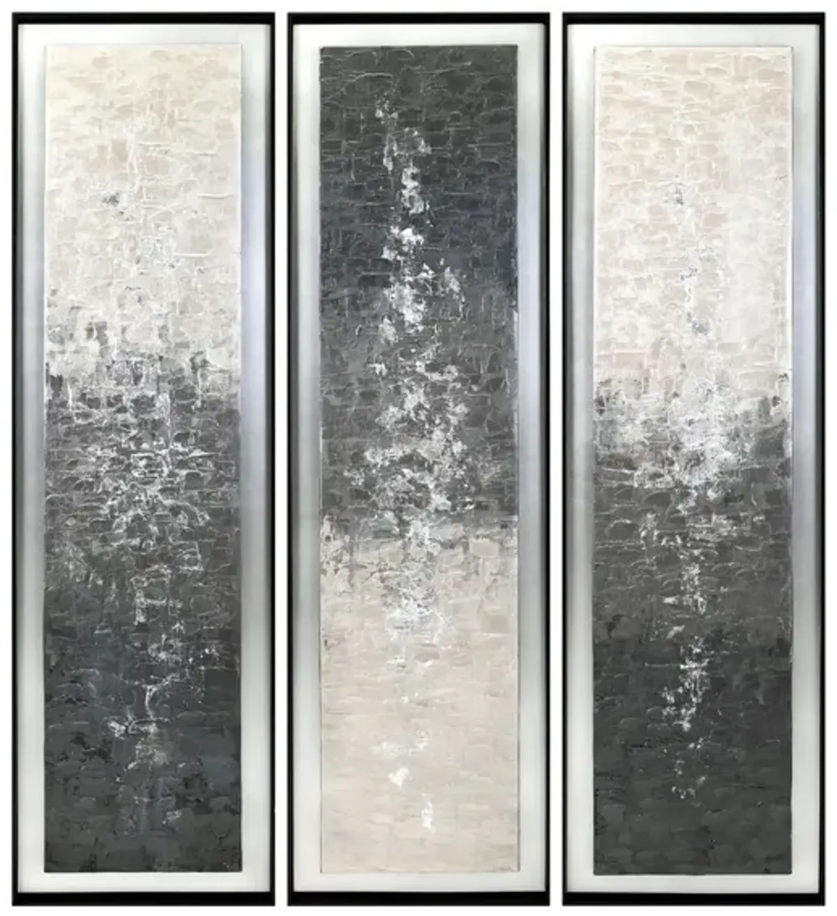 Set of 3 Black and White Gradient Framed Paintings 20"W x 70"H