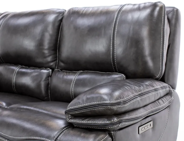 Sherman 2-Pc. Leather Power Headrest Loveseat in Charcoal