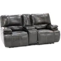 Sherman 3-Pc. Leather Power Headrest Console Loveseat in Charcoal