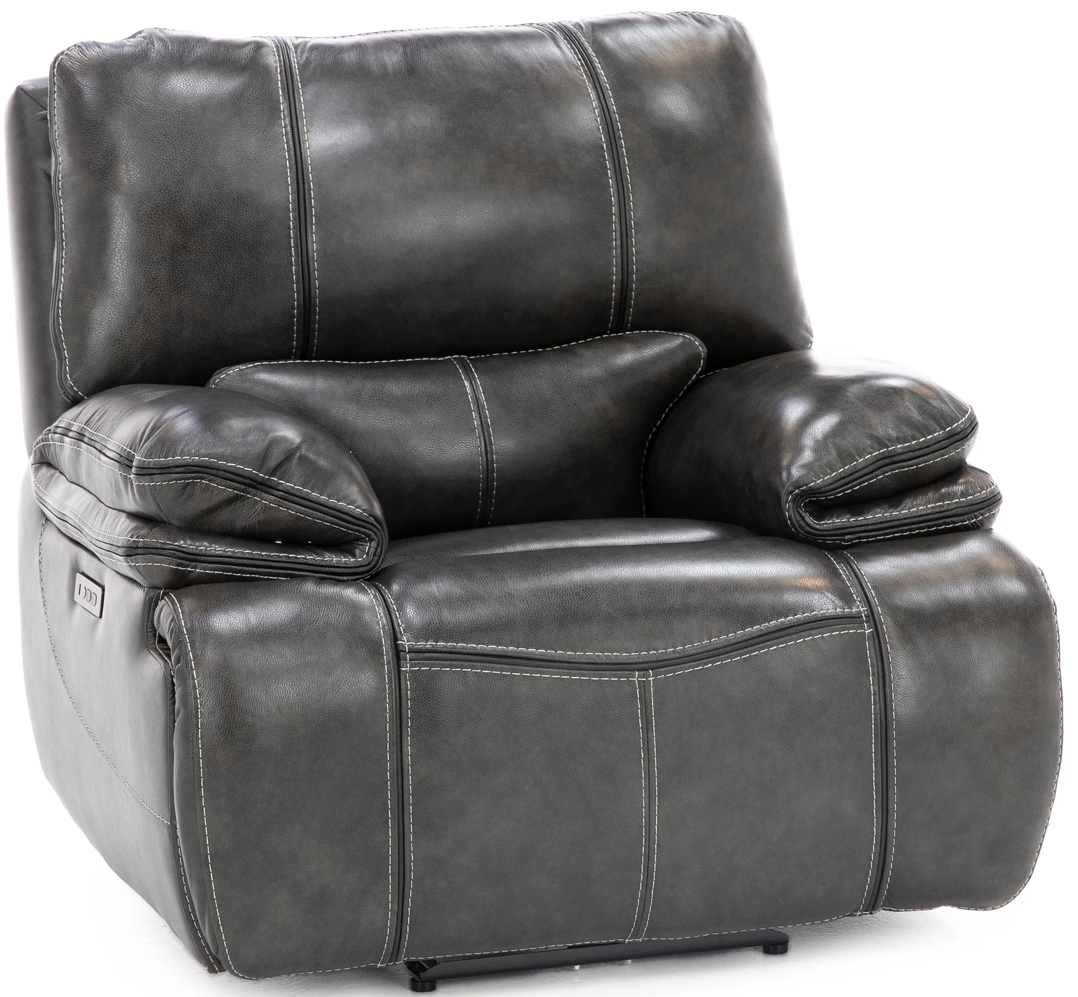 Sherman Leather Power Headrest Recliner in Charcoal