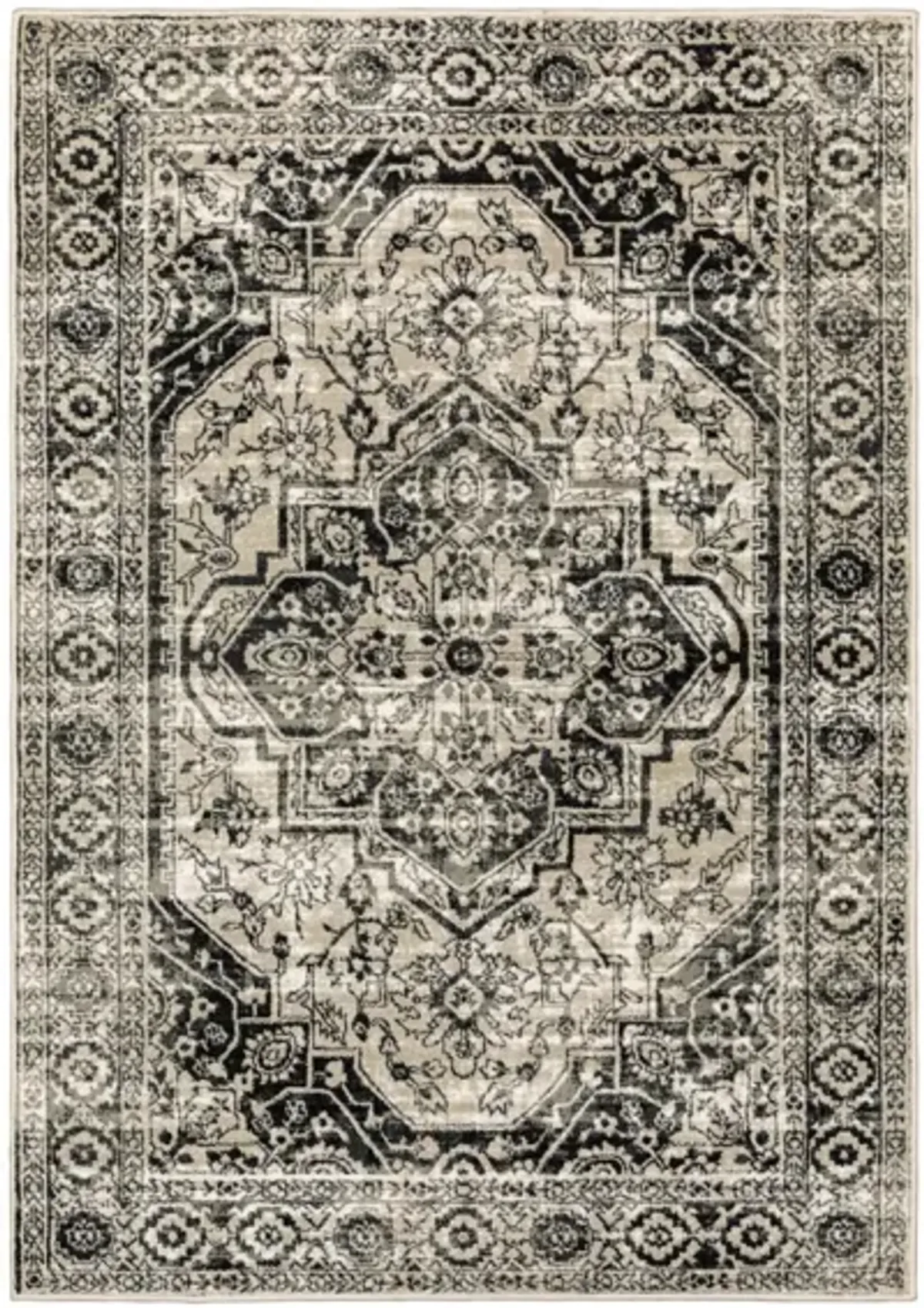 Georgia Black/Neutral Medallion Area Rug 5'3"W x 7'3"L