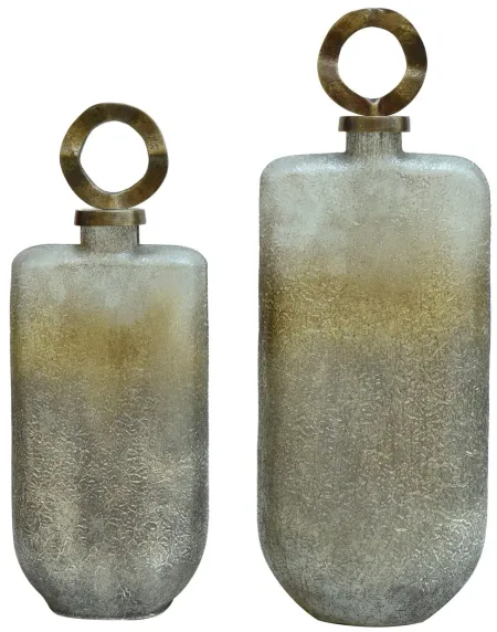 Set of 2 Gold and Silver Glass Bottle 17/20"H