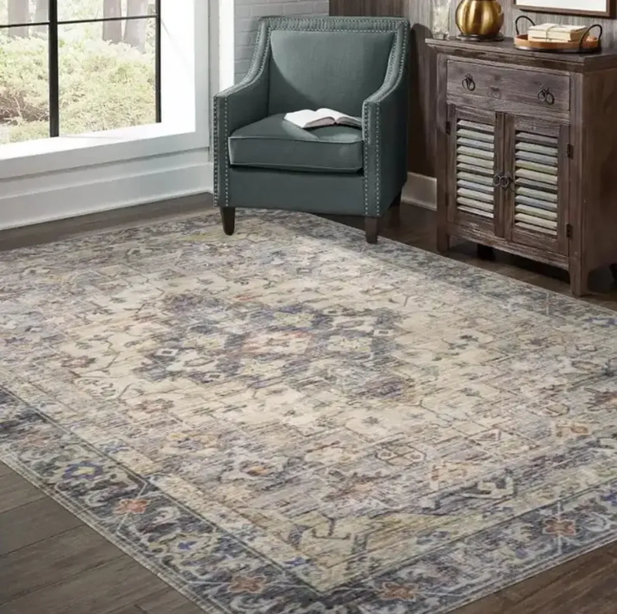 Myers Park Grey/Cream Medallion Area Rug 5'W x 7'L