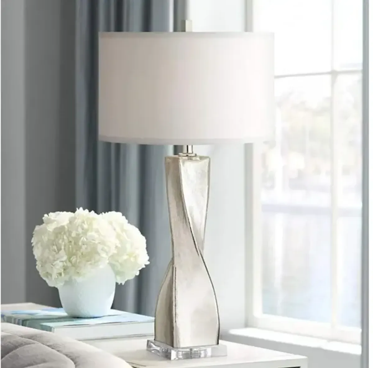 Silver Twist Mercury Glass Table Lamp 32"H