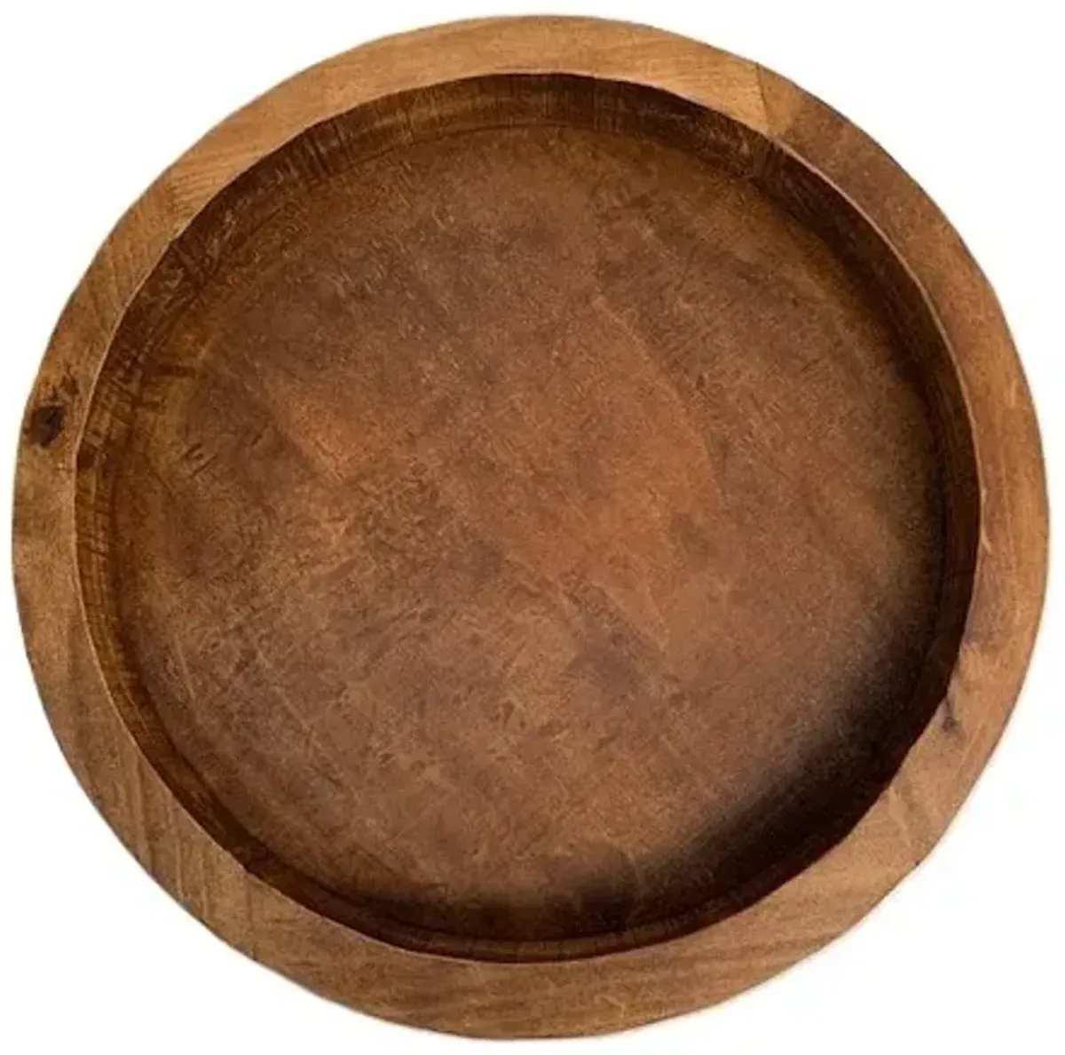 Brown Wood Serving Tray with Handles 24" Round