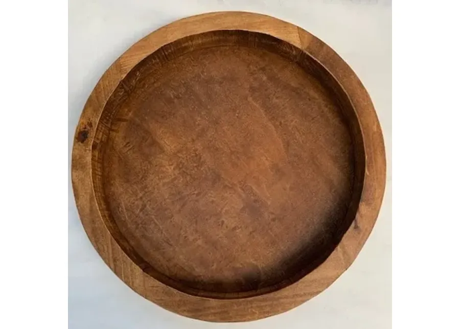 Brown Wood Serving Tray with Handles 24" Round