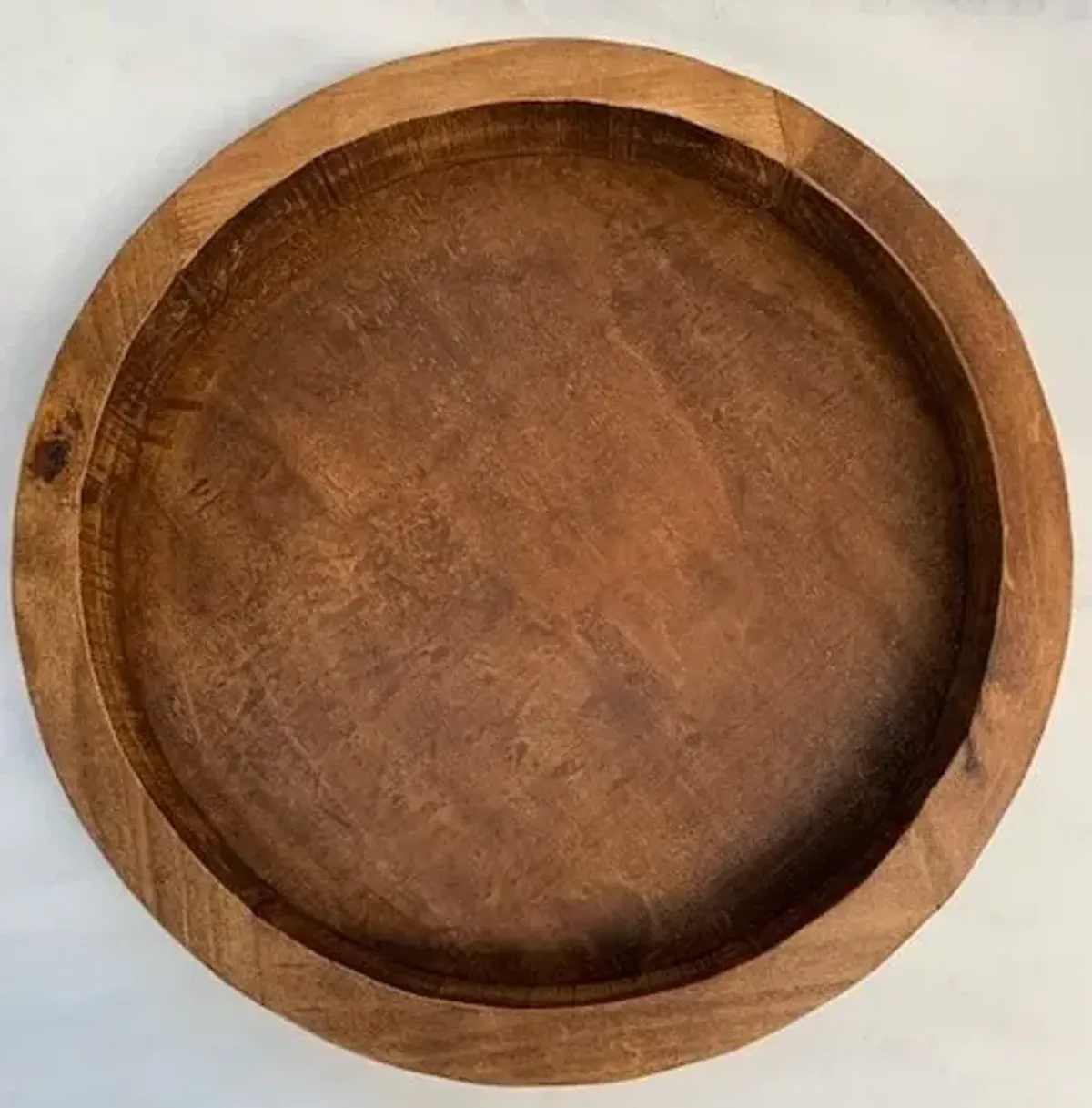 Brown Wood Serving Tray with Handles 24" Round