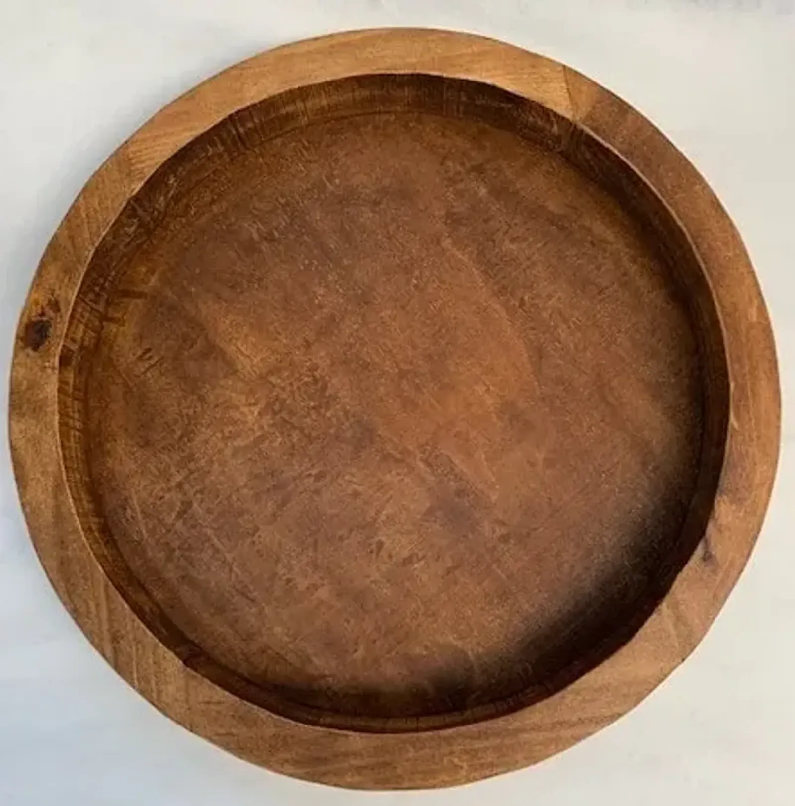 Brown Wood Serving Tray with Handles 24" Round