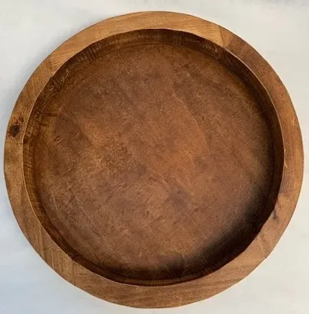 Brown Wood Serving Tray with Handles 24" Round