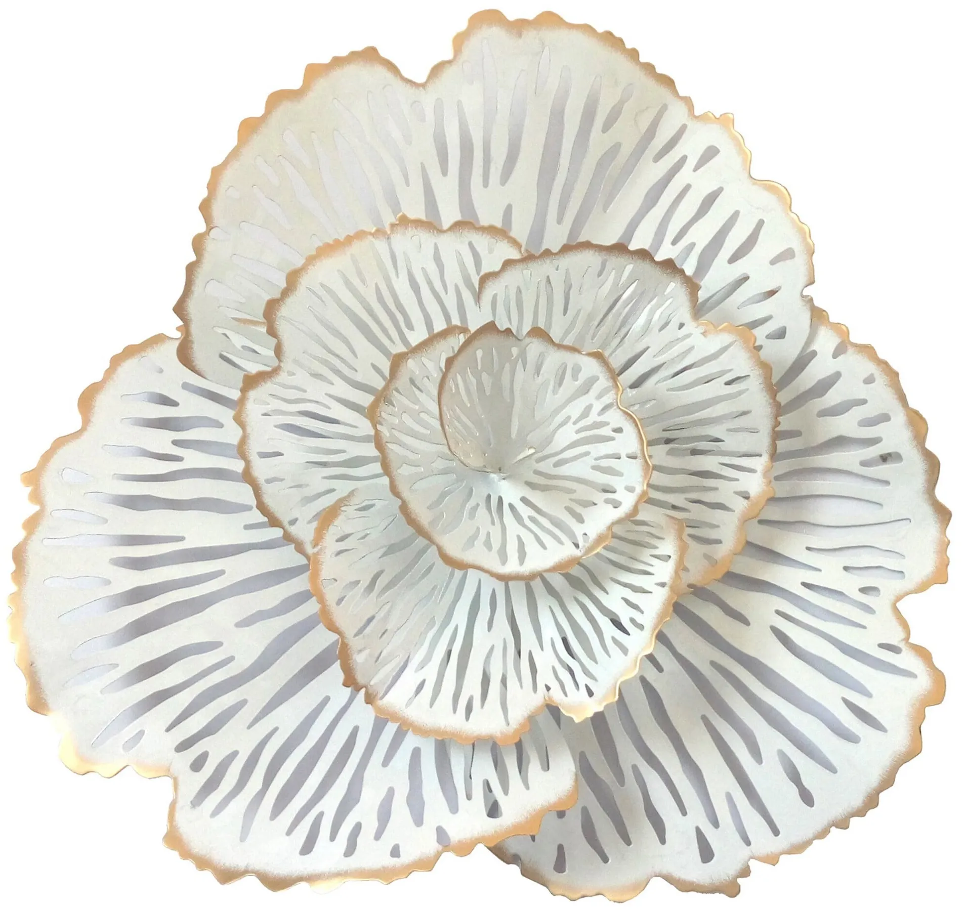 Small White and Gold Metal Flower Art 22"W x 21"H
