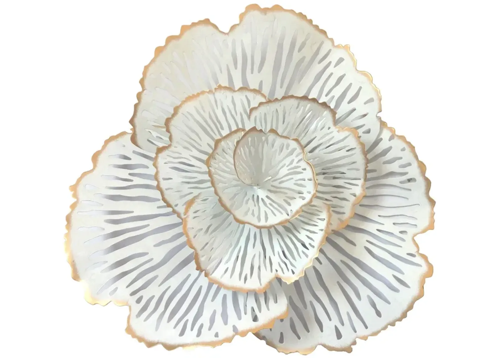 Small White and Gold Metal Flower Art 22"W x 21"H