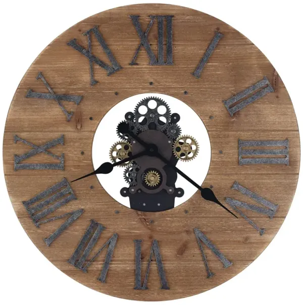 Howard Miller Natural Wood with Gears Wall Clock 24" Round