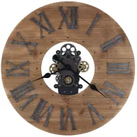Howard Miller Natural Wood with Gears Wall Clock 24" Round